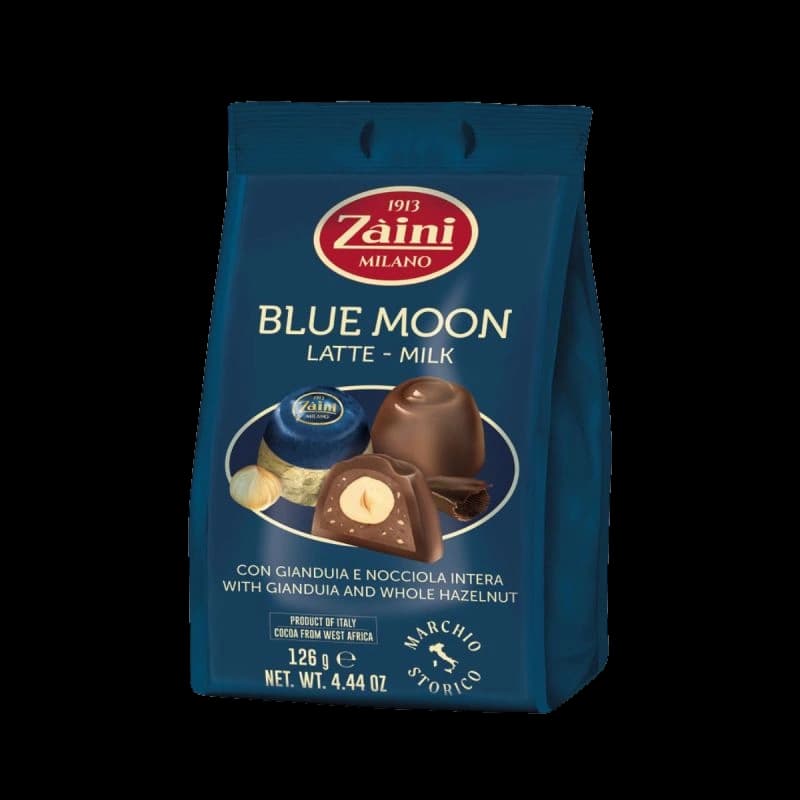 Praline de Ciocolata cu Lapte cu Umplutura de Alune de Padure Zaini Blue Moon