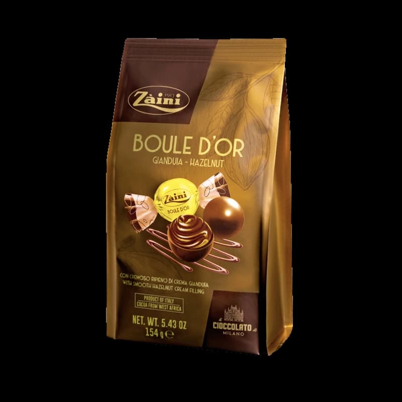 Bomboane de ciocolată cu cremă de alune de pădure Boule d'Or Gianduia-Hazelnut Zaini